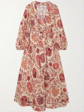 Zimmermann Vitali Wrap Long Dress Maxi Red Cream Floral Print